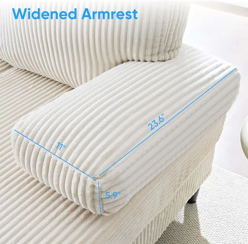 Vista 9 de Mjkone Sofá modular extragrande en forma de U de 110 pulgadas de ancho, juego de sofá de pana de 4 plazas con diván doble, sofá cama tapizado