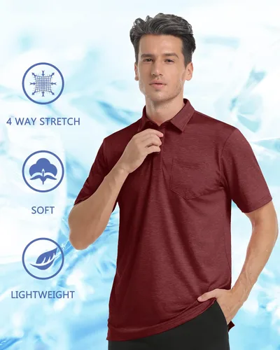 Vista 5 de TACVASEN Polo de golf para hombre, mangas de 3 botones, estilo casual, senderismo, con cuello
