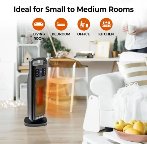 Vista 5 de Comfort Zone - Calentador de torre digital oscilante con control remoto para uso en interiores, termostato ajustable, temporizador, protección