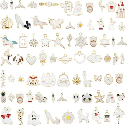 Vista 9 de 30 piezas de dijes esmaltados mixtos para hacer joyas, lote a granel, collar, aretes, brazalete, accesorios de manualidades Negro