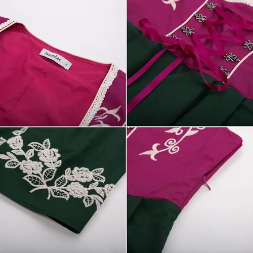 Vista 6 de JASAMBAC - Disfraz de Dirndl alemán para mujer, 3 piezas para Oktoberfest Carnaval