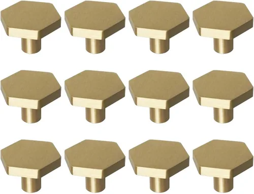 Vista 9 de RZDEAL Pomos de latón macizo de 1-1/10 pulgadas, pomo y tiradores hexagonales para cajones de tocador (10 unidades)
