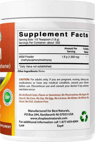 Vista 6 de Best Naturals Polvo MSM 100% puro, 1 libra