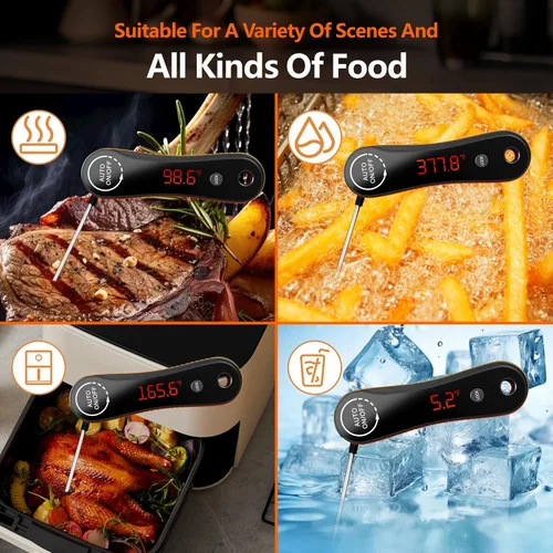 Vista 5 de Termómetro digital de carne de lectura instantánea de 0.5s, Paysean ± 0.5℉ con pantalla retroiluminada giratoria automática, impermeable IP67