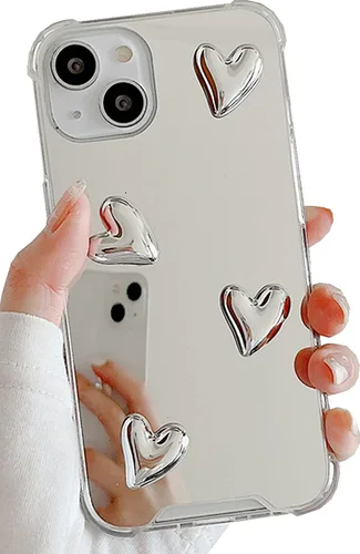 Vista 9 de Funda para iPhone 11, flexible, lindo corazón, silicona suave, transparente, espejo de maquillaje para mujeres y niñas, a prueba de golpes