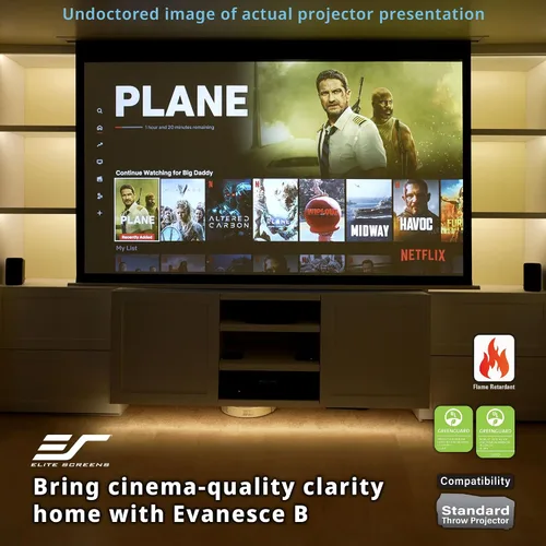 Vista 2 de Elite Screens Pantalla de proyector motorizada vertical ajustable empotrada en el techo, 110 pulgadas con caída adicional de 12 pulgadas, fibra