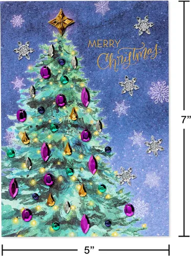Vista 5 de Papyrus - Tarjeta de árbol de Navidad con copos de nieve metálicos (Deseos alegres)