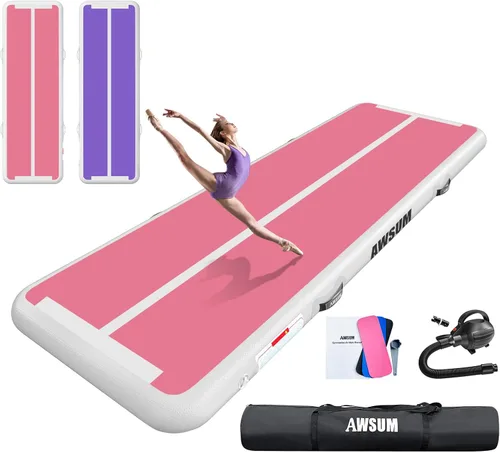 Vista 7 de AWSUM Tapete inflable de gimnasia de aire de 10 pies, 13 pies, 16 pies, 20 pies, 23 pies tapete de entrenamiento de 4/8 pulgadas de grosor con bomba