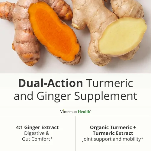 Vista 6 de Suplemento de Cúrcuma Curcumina con Raíz de Jengibre para Apoyo Articular, Digestivo y Salud Intestinal - Contiene Cúrcuma Curcumina Orgánica