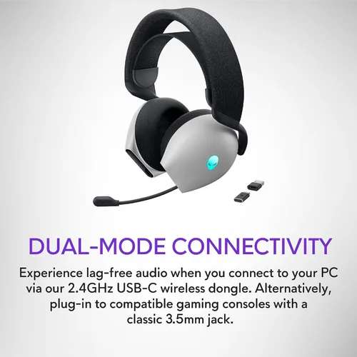 Vista 8 de Alienware AW720H Auriculares inalámbricos para juegos de modo dual - Sonido espacial Dolby Atmos, inalámbrico 2.4 GHz, cable de conector de 0.138