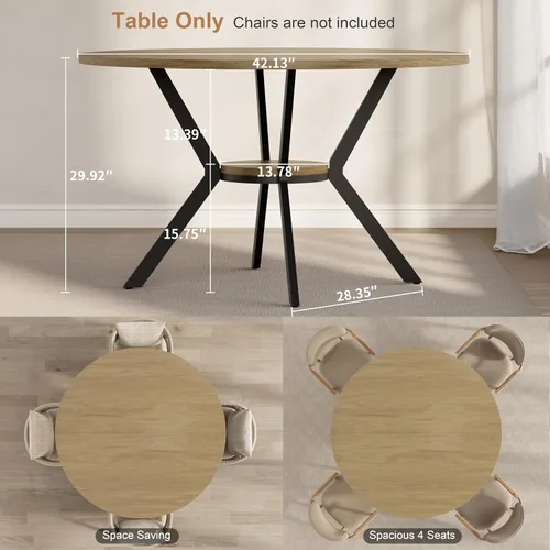 Vista 2 de MECHYIN Mesa de comedor redonda de 42 pulgadas para 2 a 4, mesa de cocina redonda de granja con estante de almacenamiento, mesa de comedor