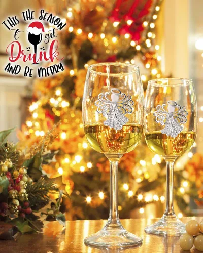 Vista 3 de Bdor Juego de 2 copas de vino de Navidad con tallo de 19 onzas, cristalería navideña, copas de ángel con joyas, copas de cóctel de Navidad