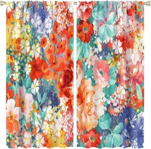 Vista 23 de Cortinas opacas con estampado de flores de cachemira, estampado de cachemira sobre fondo blanco, para decoración del hogar, cocina, restaurante