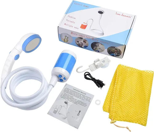 Vista 8 de Iron Hammer Ducha eléctrica portátil, ducha de campamento, ducha incorporada de 5000 mAh, gran capacidad, recargable, con batería, para ducha Azul