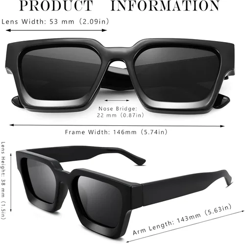 Vista 6 de Hycredi Gafas de sol rectangulares gruesas para mujeres y hombres, estilo retro, cuadrados, gruesos, de los años 90, protección UV400
