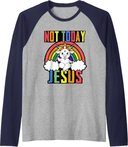 Vista 11 de Not Today Jesus - Camiseta de béisbol raglán con diseño de Baphomet LGBTQ, Negro, S
