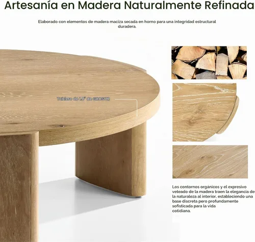 Vista 3 de Furniture of America Carys Mesa de Centro Redonda Moderna de Madera Maciza de 42 Pulgadas con Base de Plinto, Muebles de Sala de Estar para Espacios