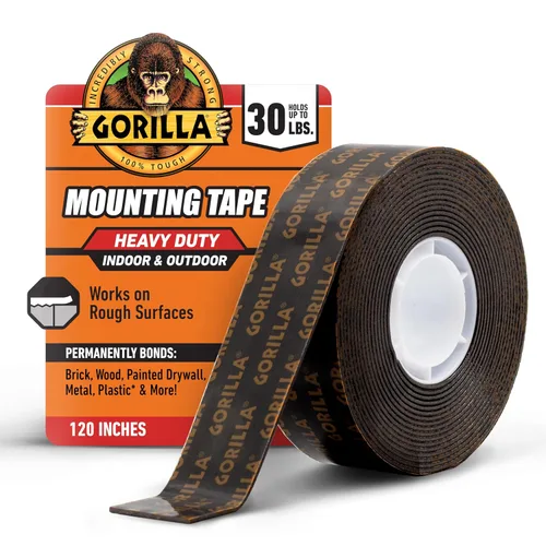 Gorilla Cinta de montaje de doble cara de servicio pesado XL, 1 "x 120", negro (paquete de 1) | Holds up to 30lbs, Industrial Strength Adhesive for