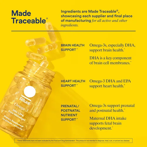 Vista 5 de Ritual Omega 3 - Vegano - Dosis respaldada por la ciencia de ácidos grasos DHA y EPA en proporción 2:1, biodisponible, apoyo para la salud cerebral
