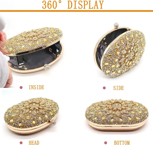 Vista 3 de Crbeqabe Bolso de mano de noche con diamantes de imitación para mujer, bolsos de mano con diamantes de novia, bolso de boda, baile de graduación