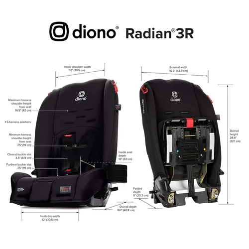 Vista 7 de Diono Radian 3R, asiento de automóvil convertible 3 en 1, en posición orientado hacia atrás y hacia adelante, 10 años, 1 asiento, diseño de ajuste