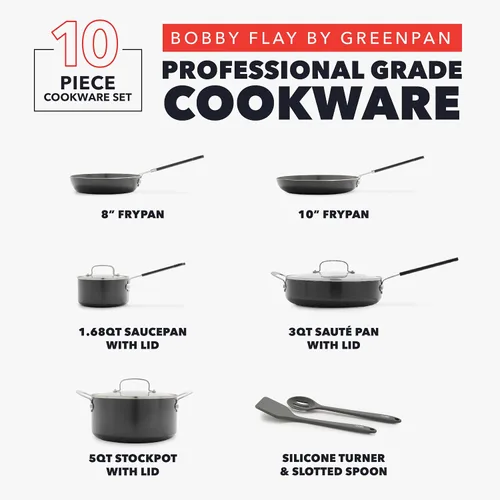 Vista 4 de GreenPan x Bobby Flay 10 Piece Nonstick Cookware Pots and Pans Set, PFAS-Free Diamond Ceramic, Induction Suitable, Easy Clean Dishwasher & Oven