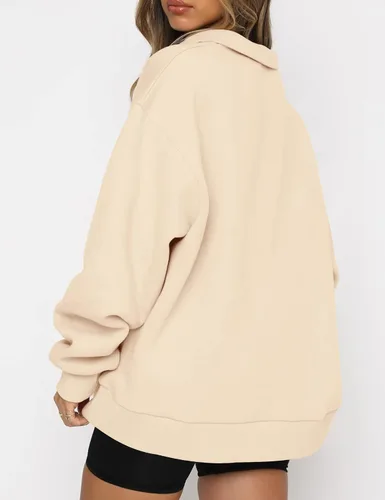 Vista 3 de AUTOMET Sudaderas de gran tamaño para mujer, sudaderas con capucha con cremallera de medio cuarto de largo, suéteres de manga larga