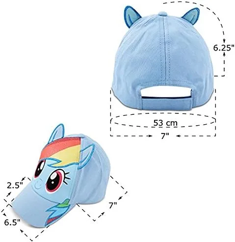 Vista 7 de Hasbro Little Girls My Little Pony - Gorra de béisbol de algodón, diseño de arco iris, orejas dimensionales, edad de 2 a 7 años, Azul