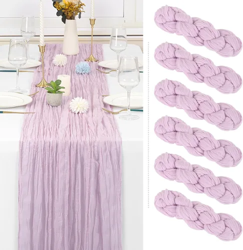 Vista 19 de Paquete de 6 caminos de mesa de estopilla rosa, extra anchos de 35 x 120 Rosa bebé