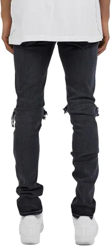 Vista 3 de Jeans ajustados y rasgados para hombre, pantalones de mezclilla elásticos ajustados con parches en las rodillas