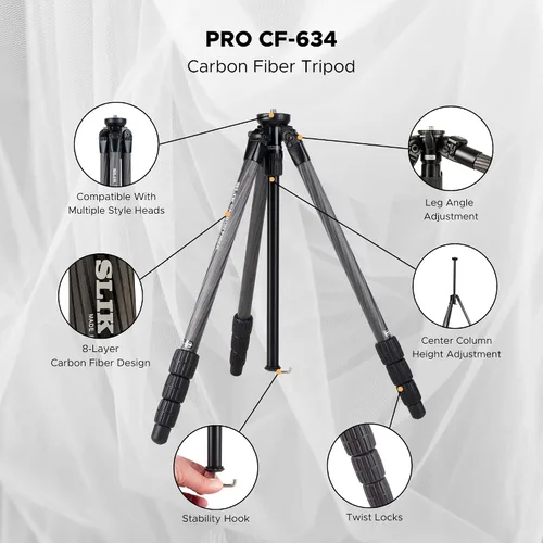 Vista 2 de Slik Pro CF-634 Trípode de Fibra de Carbono de 4 Secciones 64" Negro (611-895)