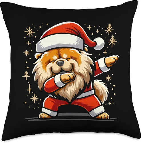 Vista 4 de Xmas Chow Chow Gifts Christmas Chow Dog Dab Pose Santa Hat Xmas Throw Pillow, 16x16, Multicolor
