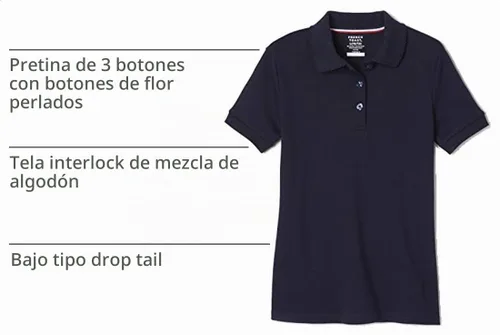 Vista 5 de French Toast Girls' Plus Sized Short Sleeve Polo with Picot Collar Azul marino