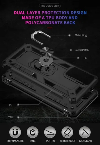 Vista 5 de Funda para Redmi Note 11 4G/para Redmi Note 11S 2201117TY con protector de pantalla de vidrio templado, [grado militar] Soporte magnético