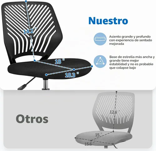 Vista 8 de Yaheetech Silla de oficina en casa sin brazos, asiento giratorio compacto