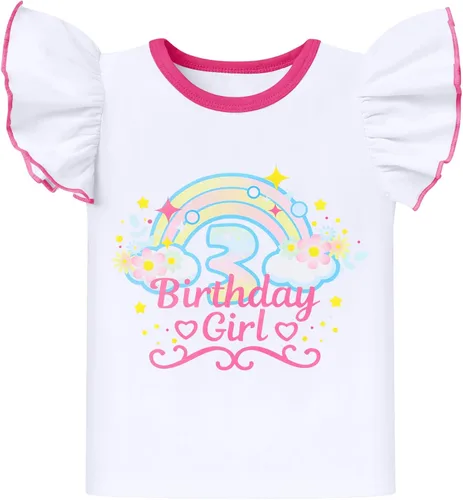 Vista 3 de IDOPIP Conjunto de 5 piezas de ropa para bebé con diseño de arco iris para 1er 2 3 cumpleaños para niña, Hot Pink - Cloud 3rd