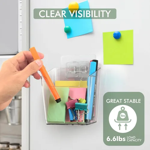 Vista 3 de Cestos de Almacenamiento Adhesivos Transparentes para Pared, Paquete de 4 Organizadores para Puertas de Armario, Bolsillos Colgantes para Montaje