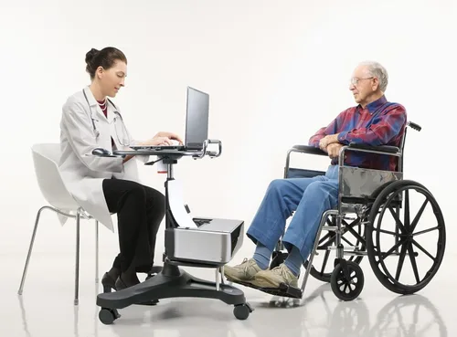 Vista 5 de Aidata Estación de trabajo ergonómica para portátil con estante para impresora, con portavasos y alfombrilla para mouse integrados, color negro