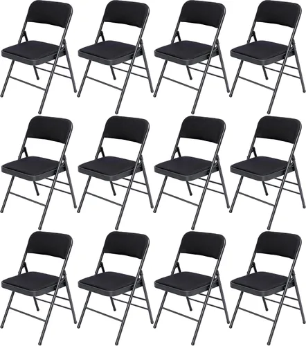Vista 9 de Paquete de 4 sillas plegables negras con cojín acolchado de tela, juego de sillas de comedor de tela, sillas plegables apilables portátiles