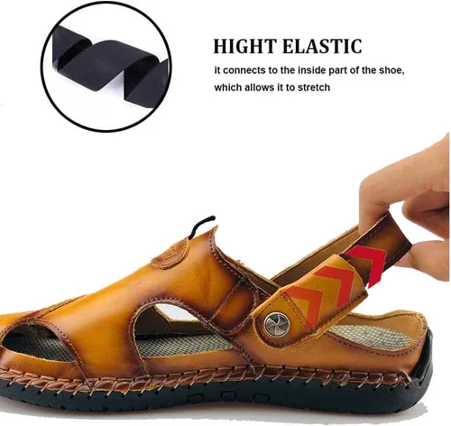 Vista 3 de Sandalias ajustables para hombre con correa de cuero para hombre, estilo casual, para la playa, para exteriores, zapatos de pescador