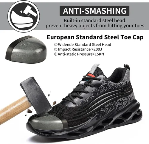 Vista 2 de ARCHINSERT Zapatos de punta de acero para hombres y mujeres, unisex, a prueba de pinchazos, zapatos de seguridad transpirables y antideslizantes