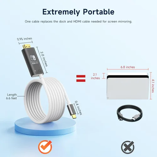 Vista 3 de Adaptador HDMI portátil mejorado compatible con Nintendo Switch 2017OLED solamente, cable USB C a HDMI reemplaza el muelle de interruptor original