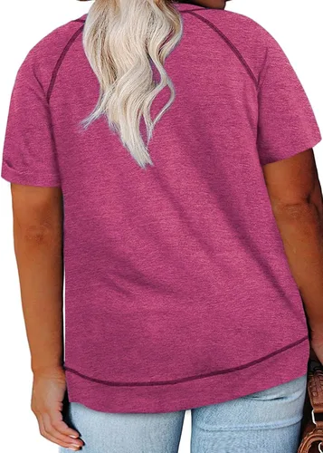 Vista 70 de Eytino Blusas de talla grande para mujer, cuello en V, manga corta, a rayas, casual, holgada, con bolsillo (1X-5X)