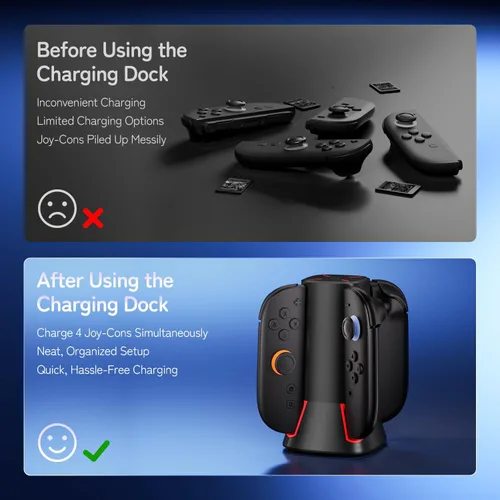 Vista 7 de Charging Dock Compatible with Switch 2 Joy-Cons Controllers - 4-Port Charger Station with LED Indicators - Fast Charging Compatible for Nintedos