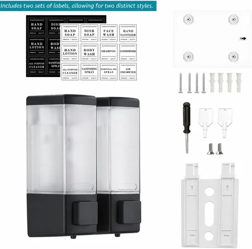 Vista 6 de Dispensador de champú y acondicionador para ducha, 2 cámaras, negro Dm25-negro