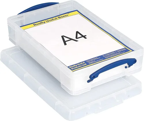 Vista 8 de Really Useful Box Contenedor apilable de plástico de 4 litros con tapa a presión y asas de bloqueo de clip integradas para organización del hogar