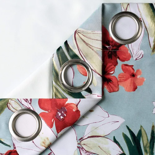 Vista 5 de Leeva Cortinas opacas con estampado de flores y hojas, estilo campestre, aislamiento térmico, cortinas reductoras de luz para comedor, 2 paneles, 52