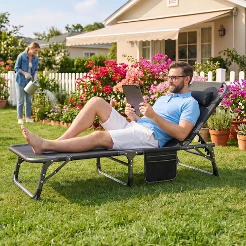 Vista 5 de ABORON Sillón de patio, tumbona plegable ajustable, carga máxima de 450