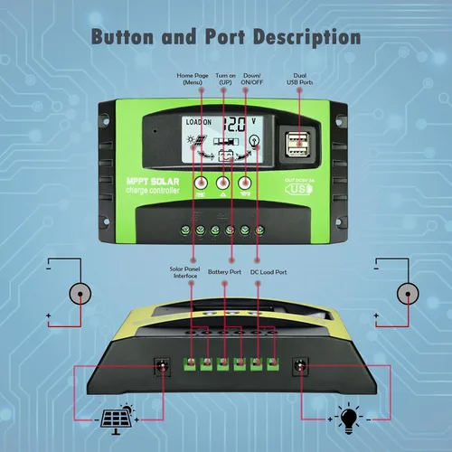 Vista 3 de Controlador de carga solar MPPT de 30 A, regulador de panel solar de seguimiento automático de 12 V/24 V con pantalla LCD, puerto USB dual, modos