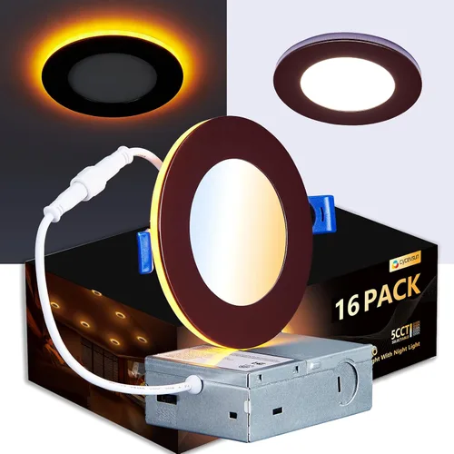 Vista 11 de CycevSun Luces LED Empotradas de 4 Pulgadas con Luz Nocturna - Downlight Wafer Ultrafino Sin Lata para Exteriores, Iluminación de Sofito, Regulable